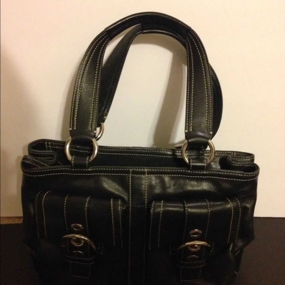 Coach rare black leather double pocket soho tote bag y2k vintage
